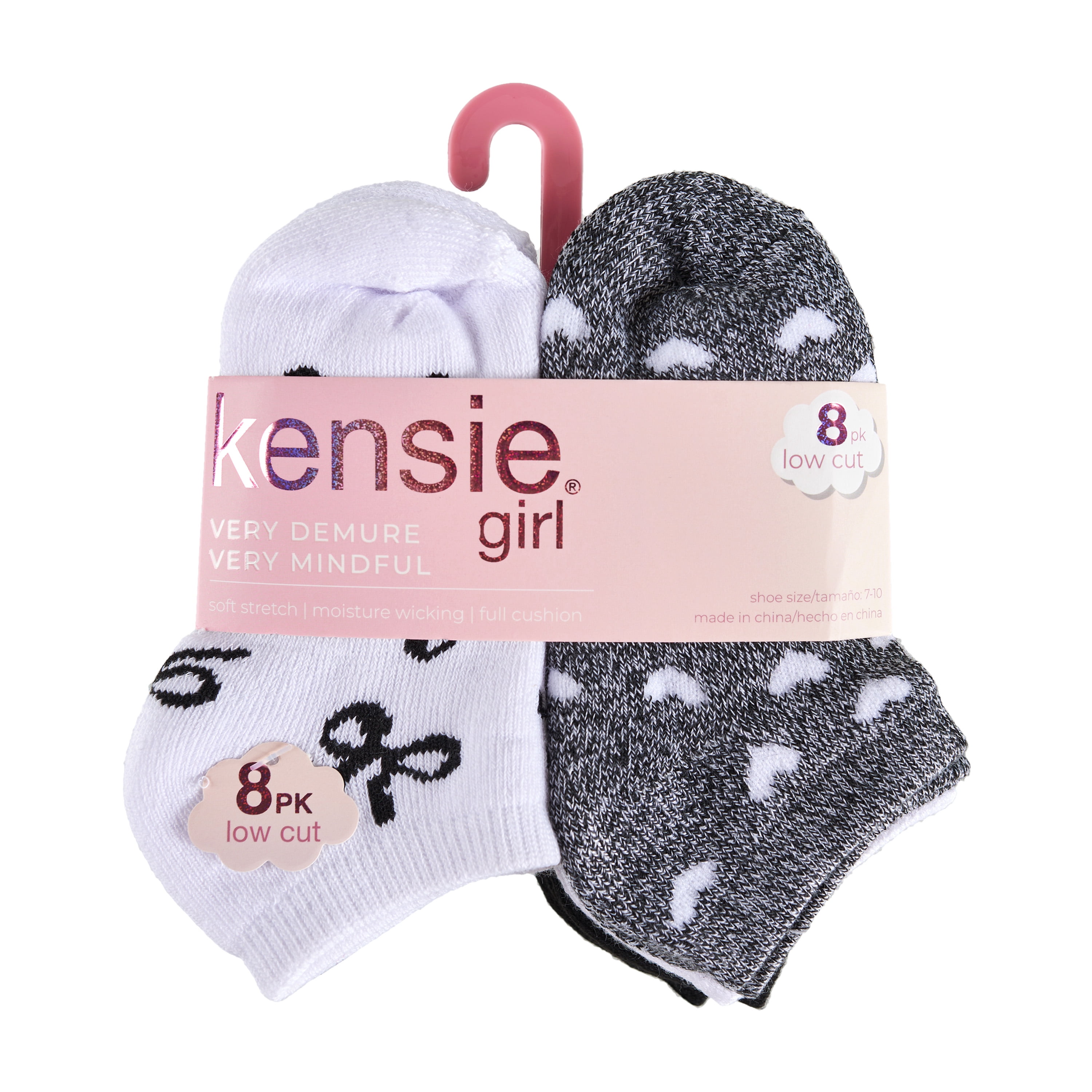 Kensie Girls Full Cushion Low Cut Kids Socks (8-Pack) – Bow
