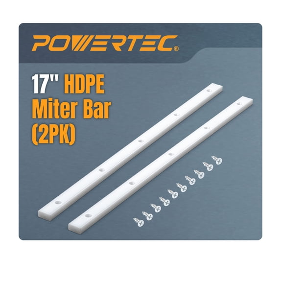 POWERTEC 2PK Crosscut Sled Miter Bar for Table Saw Sled, 3/4" x 3/8" x 17" with Predrilled Holes & Screws for Router Table, Bandsaw, Taper Jig, Table Saw Accessories for Woodworking (72213)
