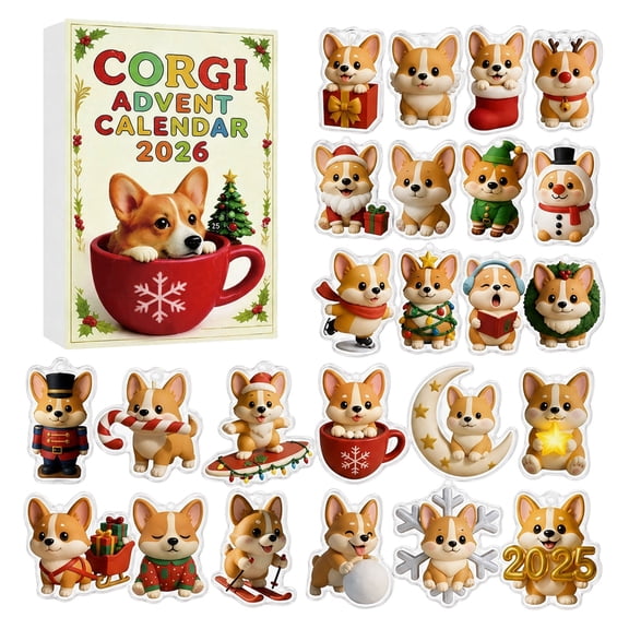 2026 Corgi Advent Calendar, 24 Days Christmas Countdown Blind Box with Cute Acrylic Ornaments & Mini Figurines, Dog Lover Gifts Holiday Tree Decor