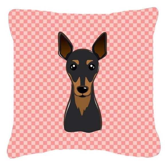 Carolines Treasures Checkerboard Pink Min Pin Canvas Fabric Decorative Pillow 14Hx14W multicolor
