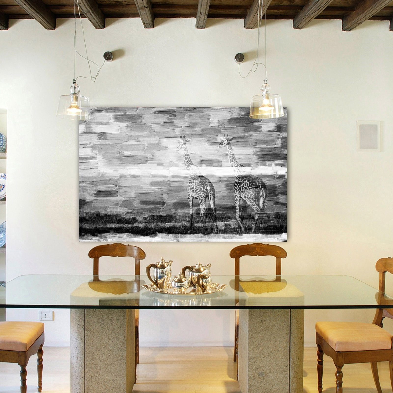 Parvez Taj "Giraffes" Print on Canvas