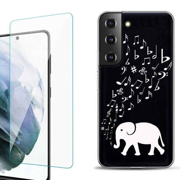 Slim-Fit Fashion Gel Phone Case for Samsung Galaxy S22  5G / S22 Plus 5G, with Tempered Glass Screen Protector, by OneToughShield ® - Elephant Music