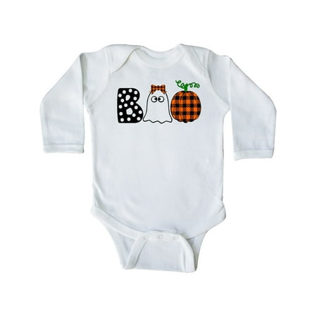

Inktastic Boo Halloween Ghost and Plaid Pumpkin Gift Baby Boy or Baby Girl Long Sleeve Bodysuit