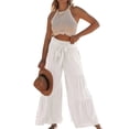 thumbnail image 2 of Pantalones De Pierna Ancha Con Volantes Color Puro Ajuste Casual Corbata Pantalones Largos Con Volantes De Moda Para Mujeres Que Citan Blanco L, 2 of 5