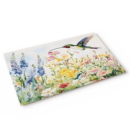 Spring Floral Door Mat Hummingbird Colorful Floral Pastoral Spring Scenery Linen Texture Non Slip Absorbent Entrance Mat Washable Low Profile Indoor Doormat for Front Door Entryway Entry 16 x24