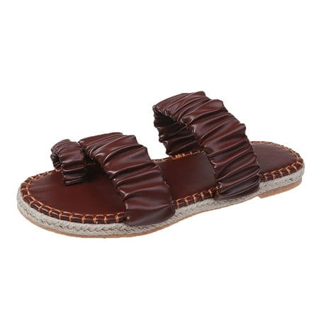 

Slippers for Women Fashion Summer Women Slippers Flat Solid Color Linen Sole Pleated Set Toe Comfortable Casual House Slippers Pu 39