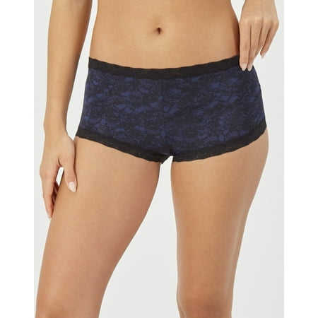 Women s Maidenform 40760 Classics Microfiber and Lace Boyshort Panty (Navy Lace/Black 6)