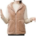 thumbnail image 2 of Fanxing Plus Size Fleece Vest for Women with Hood Zip Up Sleeveless Sherpa Jackets Winter Warm Outwear with Pockets Khaki XL, 2 of 3