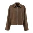thumbnail image 5 of ClodeEU Women's Faux Suede Jacket ,Long Sleeve Lapel Zip Up Jacket, Loose Casual Jacket Brown,Womens Plus M, 5 of 8