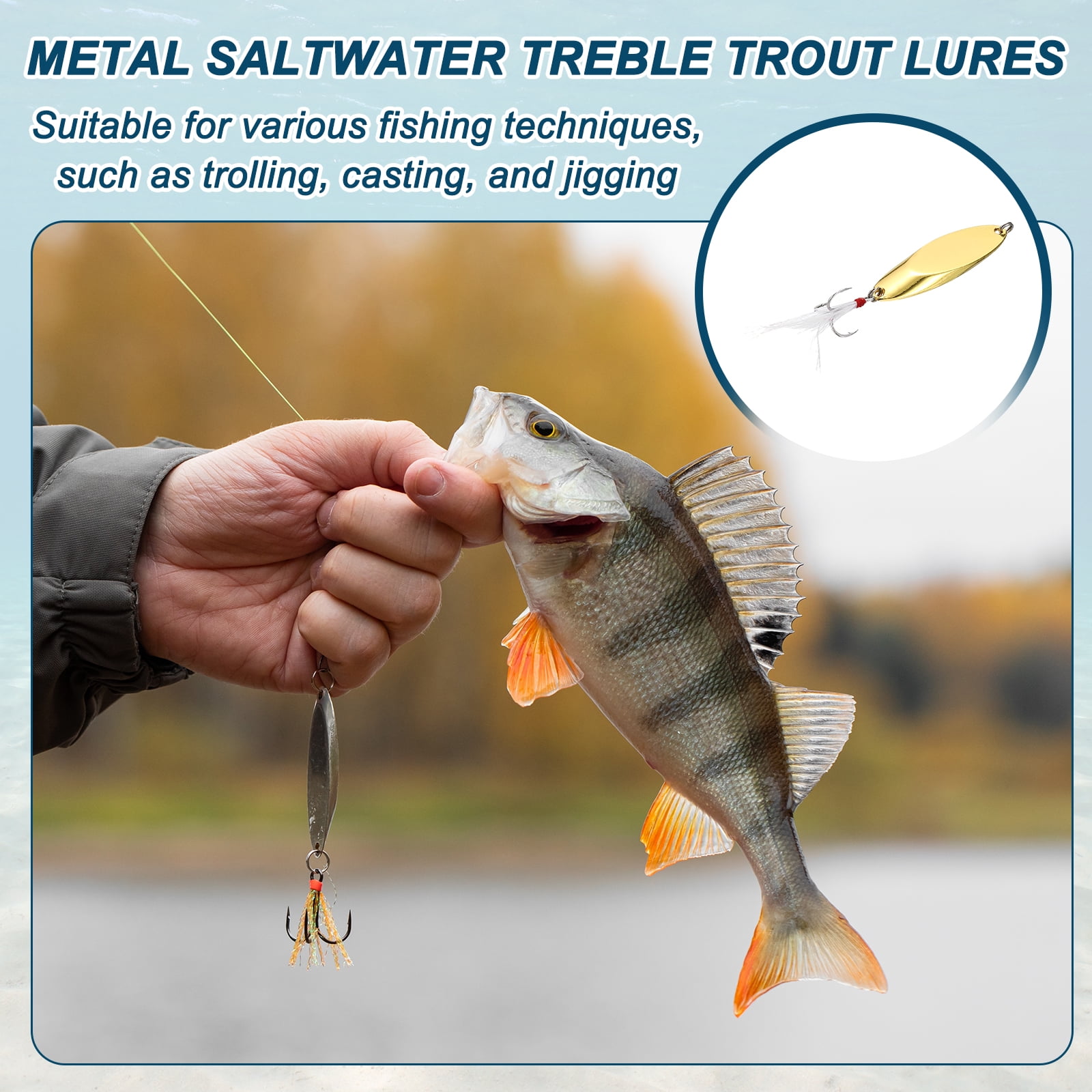 Uxcell Fishing Spoons Lures, Metal Saltwater Treble Trout Lures Jigging Spoon with Treble Hooks Spinner Baits 6 Pcs & 1.5oz & Gold - Fitting for (Freshwater/Salmon/Bass/Trout)