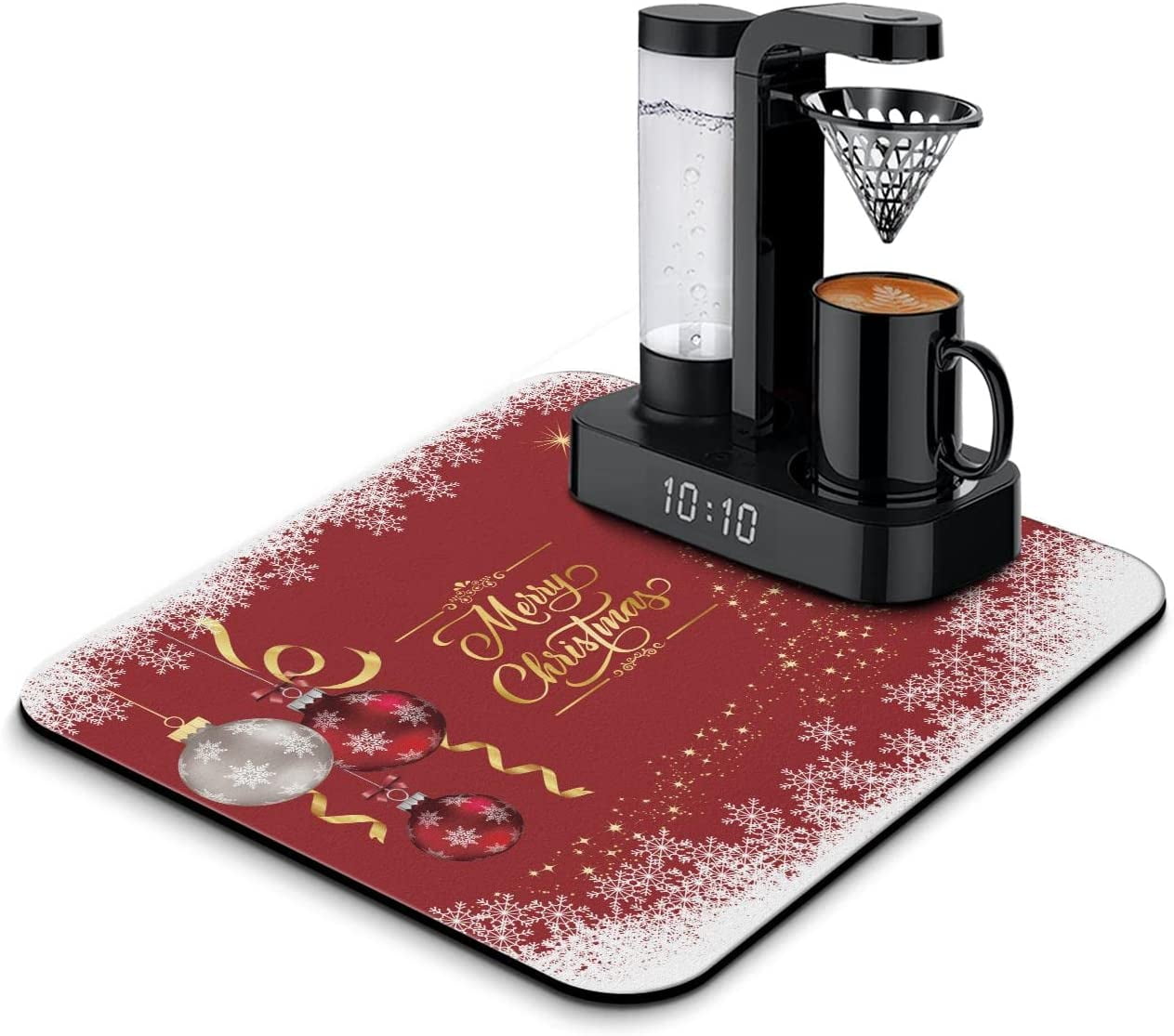 Christmas Dish Drying Mat,Coffee Bar Decor,Coffee Machine Pads