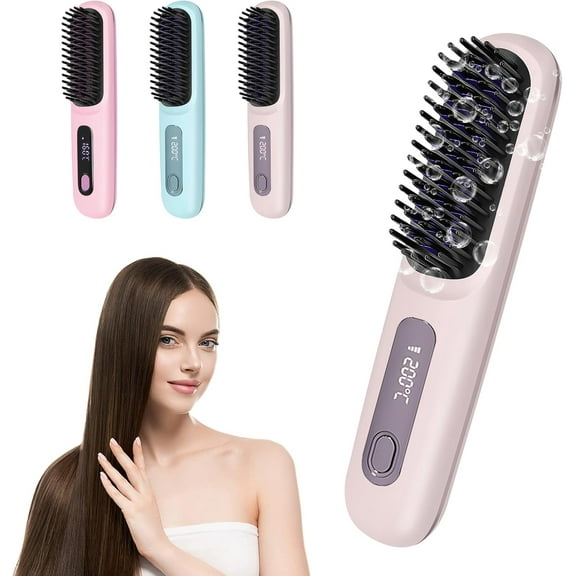 Go Brush Pro 2025 New Portable Straightener Cordless Hair Straightener Brush,Upgrade Gobrush Pro Hair Straightening Irons for Women,Ceramic Coating,Lightweight for Touch-ups (Light Purple)