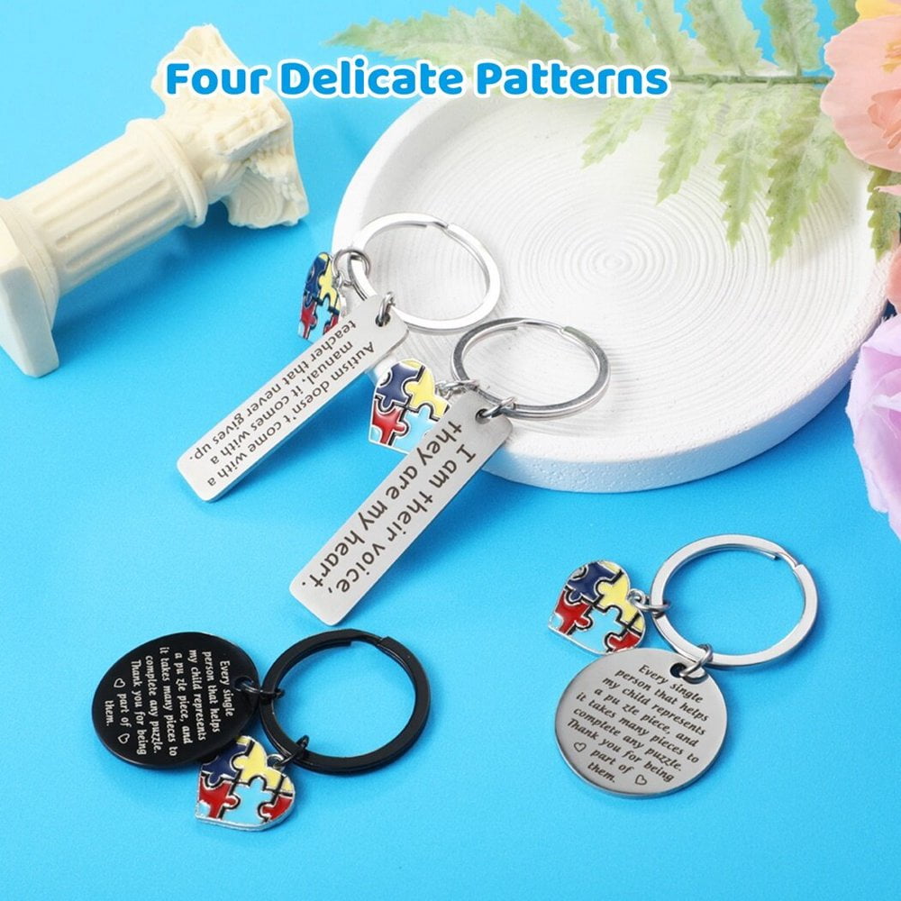 LEEYNEER Special Education Support Keychains  24 Pcs Autism Puzzle Charms  Appreciation Autism Gifts  ABA Therapist Thank You Tokens