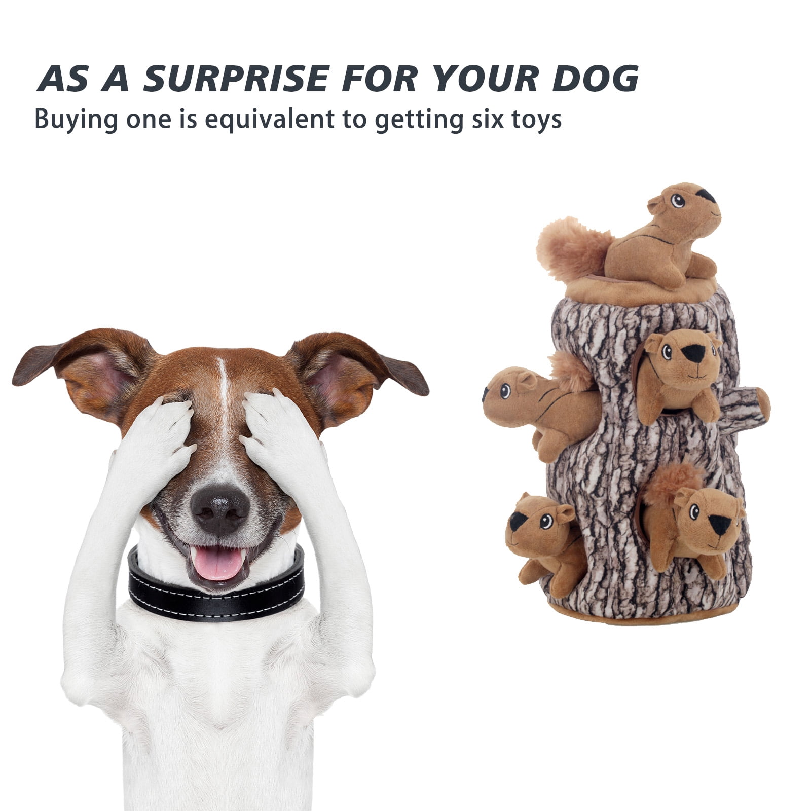 Laifug Puzzle Plush Small Dog Toys with 5-Piece Hide and Seek Squeak Squirrels, Brown