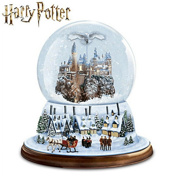 The Bradford Exchange Harry Potter I'd Rather Stay At Hogwarts This Christmas Glitter Snow Globe Decoration with Rotating Horse Drawn Carriage Plays Music From The Original Film 8-Inches