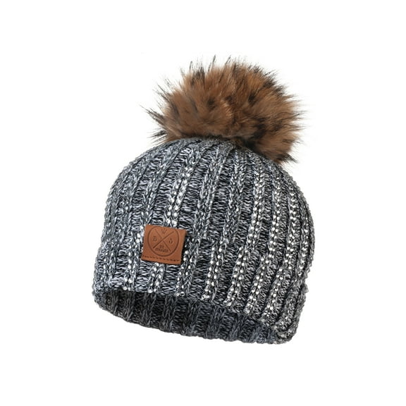 Be Sparkle Rhinestone Pom-Pom Beanie Hat for Women, Winter Accessories Child (Gray)