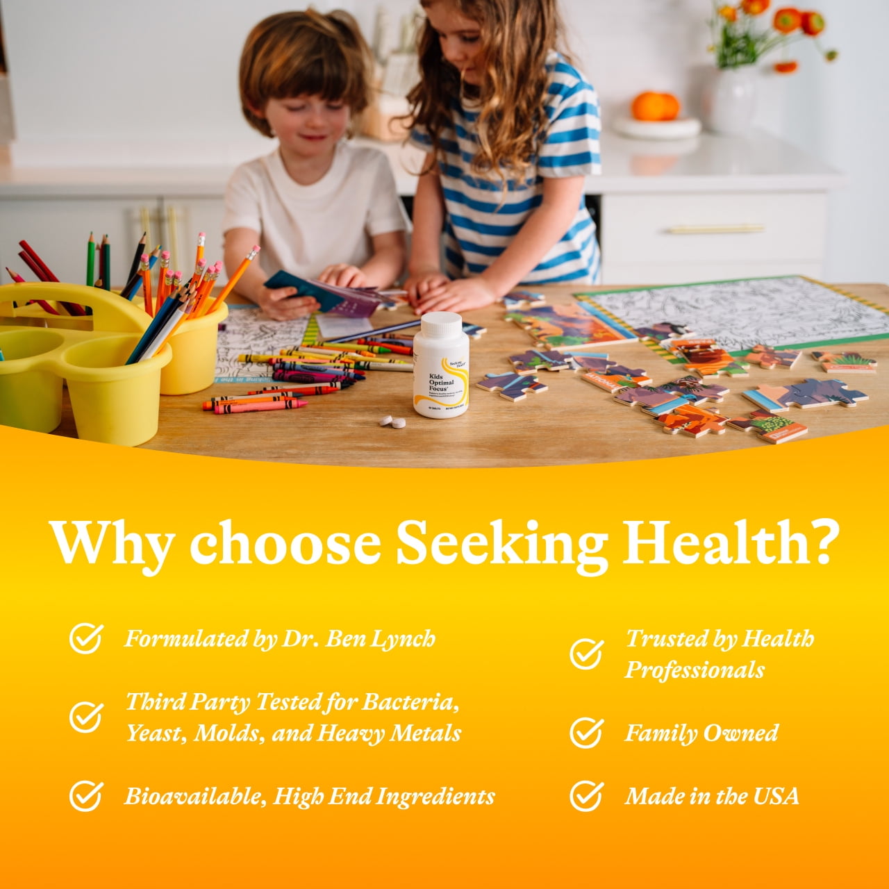 Seeking Health Kids Optimal Focus - Calming Supplement for Children - Supports Focus, Healthy Mindset & Sleep - 60 Tablets (30 Servings)