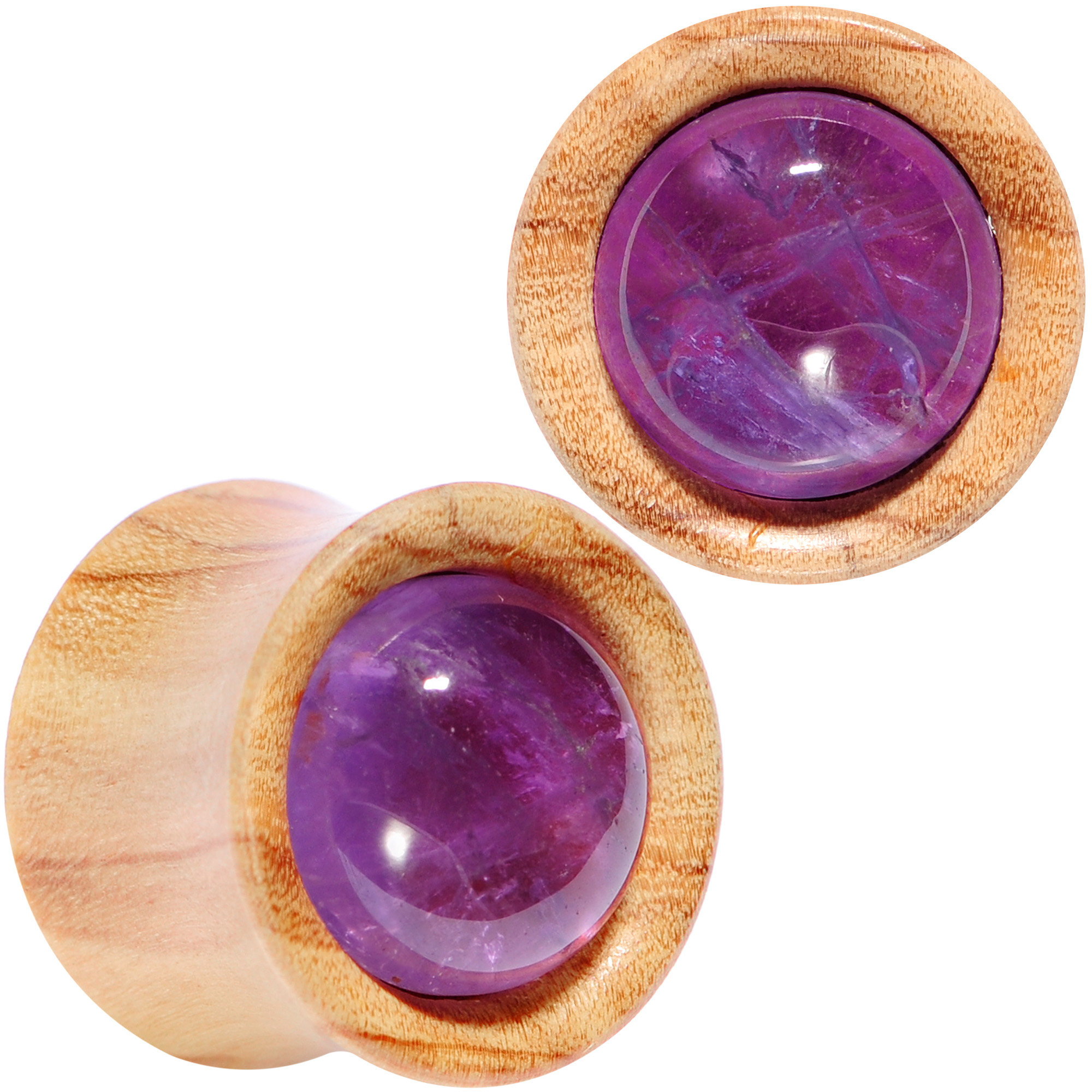 Body Candy 9/16" 2PC Organic Olive Wood Purple Accent Saddle Plugs