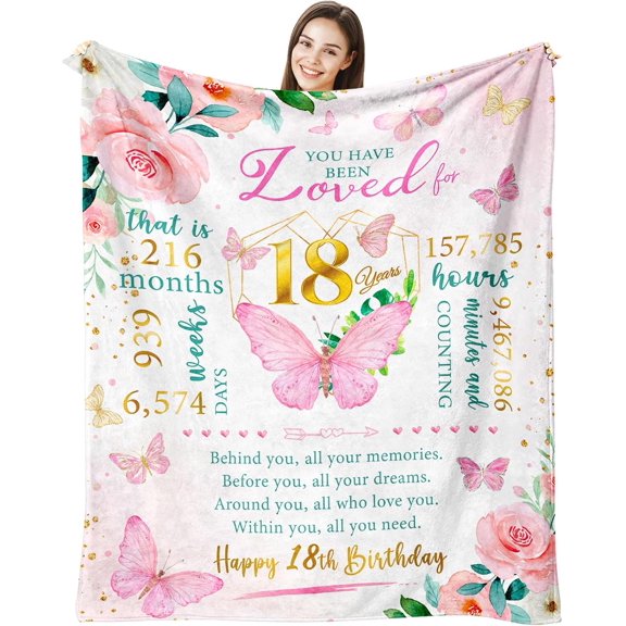 18 Year Old Girl Birthday Gifts, 18th Birthday Gifts for Girls, Best Gifts for 18 Year Old Girl, Happy Birthday Gifts for Turning 18, 18th Birthday Gift Ideas Throw Blanket 60 X 50 Inch