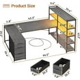 thumbnail image 2 of U Shaped Computer Desk with 3 Fabric Drawers and 5-tier Storage Shelves, Home Office Desk with LED Lights, 2 of 6