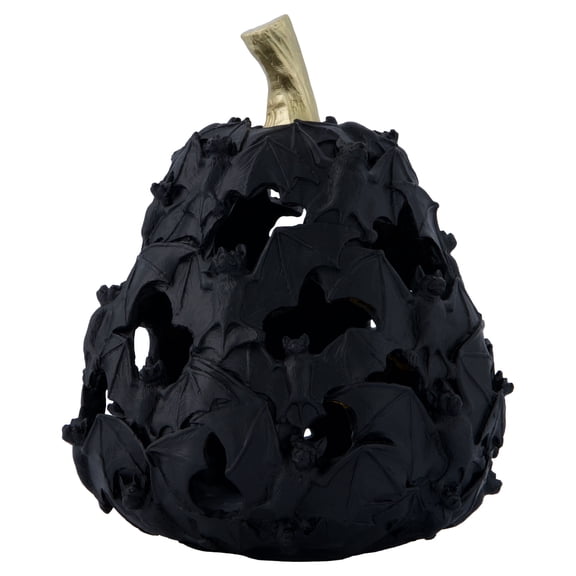 Light-Up Resin Bat Pumpkin Decoration, Black, 7.75", Halloween by Way To Celebrate