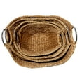 thumbnail image 6 of DecMode 14", 16", 19", 21"W Brown Seagrass Handmade Woven Curved Storage Basket with Silver Metal Handles, 4-Pieces, 6 of 13
