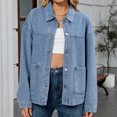 thumbnail image 2 of Enjoytime Light Jackets for Women Solid Color Long Sleeve Button Down Jean Jacket Fall Coat Tops, 2 of 7