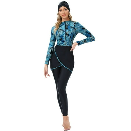 3 Piece Set Muslim Sports Swimwear Women Islamic Burkini Modest Print Patchwork Hijab Long Sleeves Swimsuit Walmart