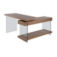 thumbnail image 3 of Milan 53.2" 2-drawer Wood and Glass Rotatable Desk in Walnut/Clear, 3 of 13