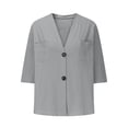 thumbnail image 4 of Bovxnpu 3/4 Length Sleeve Womens Tops, Cotton Dressy Casual Blouses for Women, Women's V-Neck Loose Button Imitation Cotton And Linen Tunic Summer Shirt Blouse XXL, 4 of 5