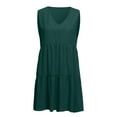 thumbnail image 4 of JGGSPWM Women's Sleeveless V Neck Cotton Mini Dress Tiered Hem Loose Fit Casual Dresses Green XL, 4 of 8