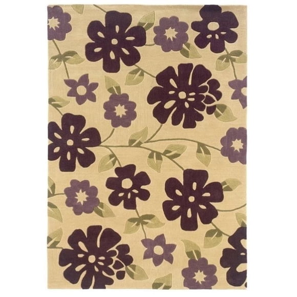 Riverbay Furniture Tapis Tufté à la Main 5 Pieds x 7 Pieds Crème et Violet