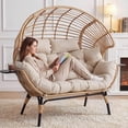thumbnail image 2 of CHINNLUU Double Egg Chair Indoor Outdoor Stationary Oversized Thicken Padded Cushions,2 Person Egg Loveseat Chair, Extra Large Lounge Chair for Patio Balcony Porch - (Beige Radial), 2 of 10
