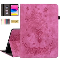 Dteck Case for Samsung Galaxy Tab A 10.1 (2019) SM-T510/T519, Embossed Butterfly PU Leather Card Holder Folio Cover with Stylus Loop, Multiple Viewing Angles Stand Protective Shell,Rose