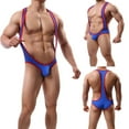 thumbnail image 2 of Men's Color Block One-Piece Bodysuit Jockstrap Wrestling Singlet Leotard Cut Out Bikinis Underwear, 2 of 2