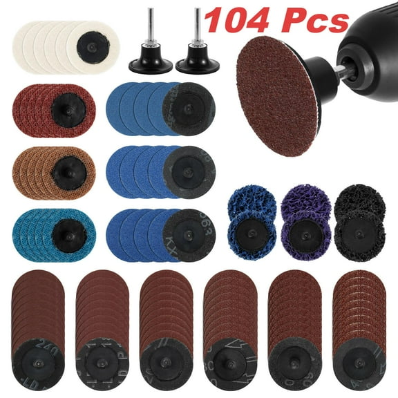104Pcs Sanding Disc Assortment Set 2 Inch Die Grinder Sanding Disc with 1/4 inch Holder for Polishing Grinding Deburring