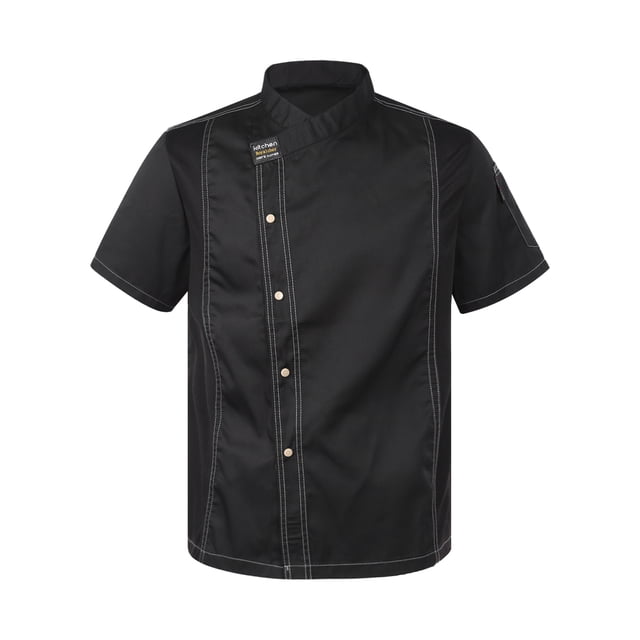 Riismen Men Women Chef Coats Professional Chef Jacket Kitchen Restaurant Hotel Cooking Working Black Short Sleeve XXL