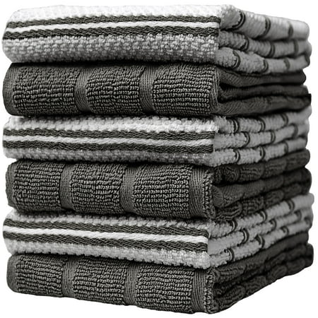

Premium Kitchen Towels (16”x 28” 6 Pack) – Large Cotton Kitchen Hand Towels – Popcorn Grid Design – 380 GSM Highly Absorbent Tea Towels Set With Hanging Loop – Tan
