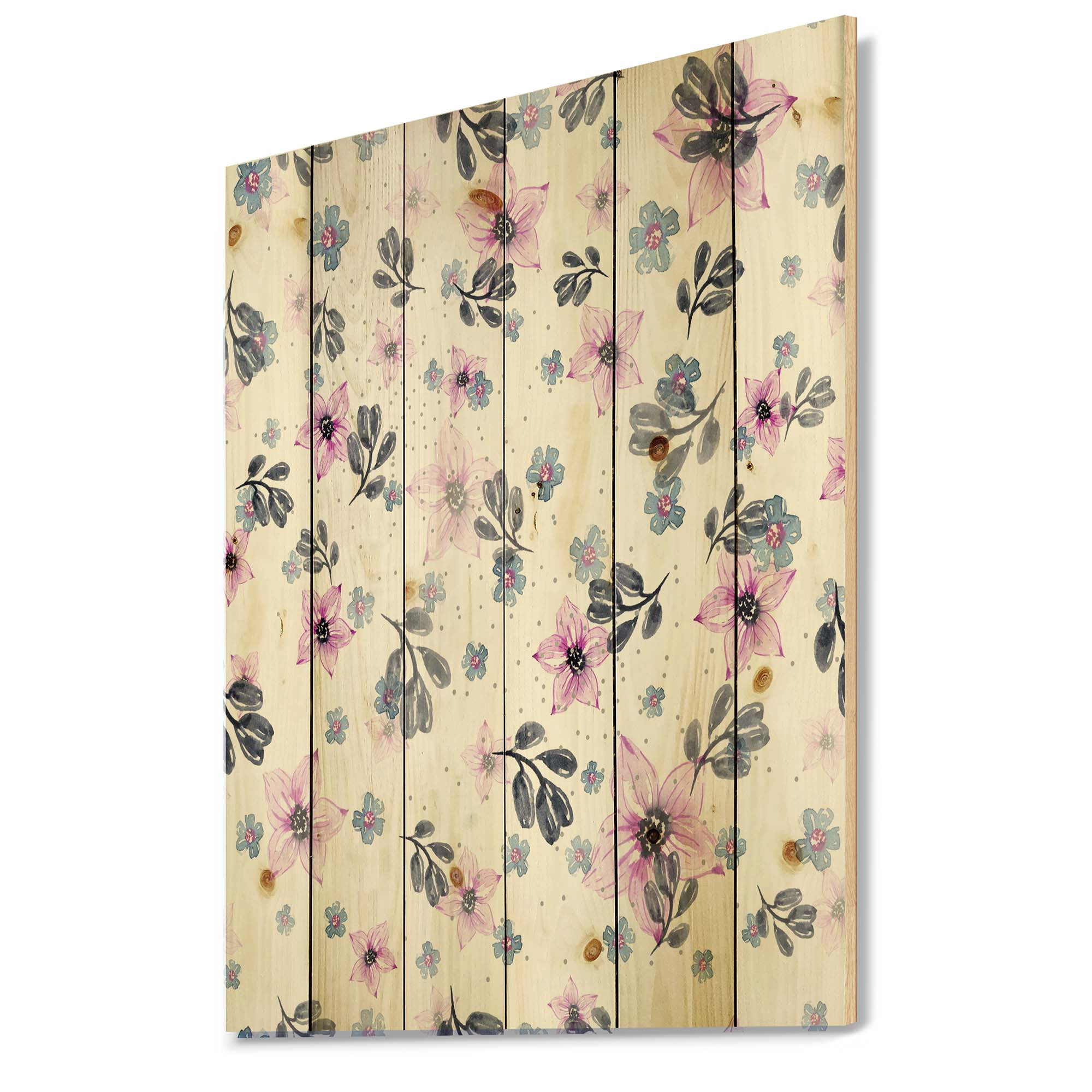 Designart 'Petals and Pink Flowers' Traditional Print on Natural Pine Wood