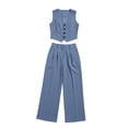thumbnail image 5 of Mifsaly Womens Suits 2 Piece Set Business Casual office Matching Outfits Button Down Vest Top and High Waisted Wide Leg Trousers with Pockets Blue,XXL, 5 of 5