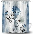 thumbnail image 4 of Rustic Farmhouse Shower Curtain, Farm Blue Daisy Floral Flowers and Butterfly on Country Wooden Shower Curtain for Bathroom with 12PCS Hooks, 48X70IN, Turquoise Blue, 4 of 16