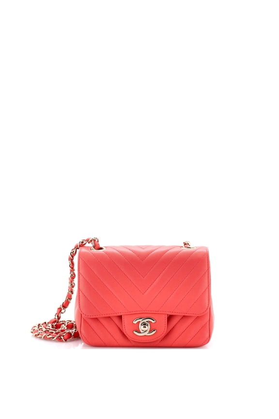 Pre-Owned Square Classic Single Flap Bag Chevron Lambskin Mini By Rebag
