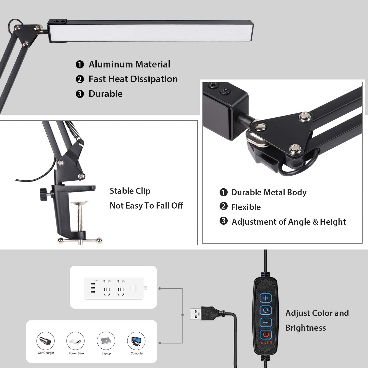 Rirool LED Desk Lamp with Clamp, Black photo 3