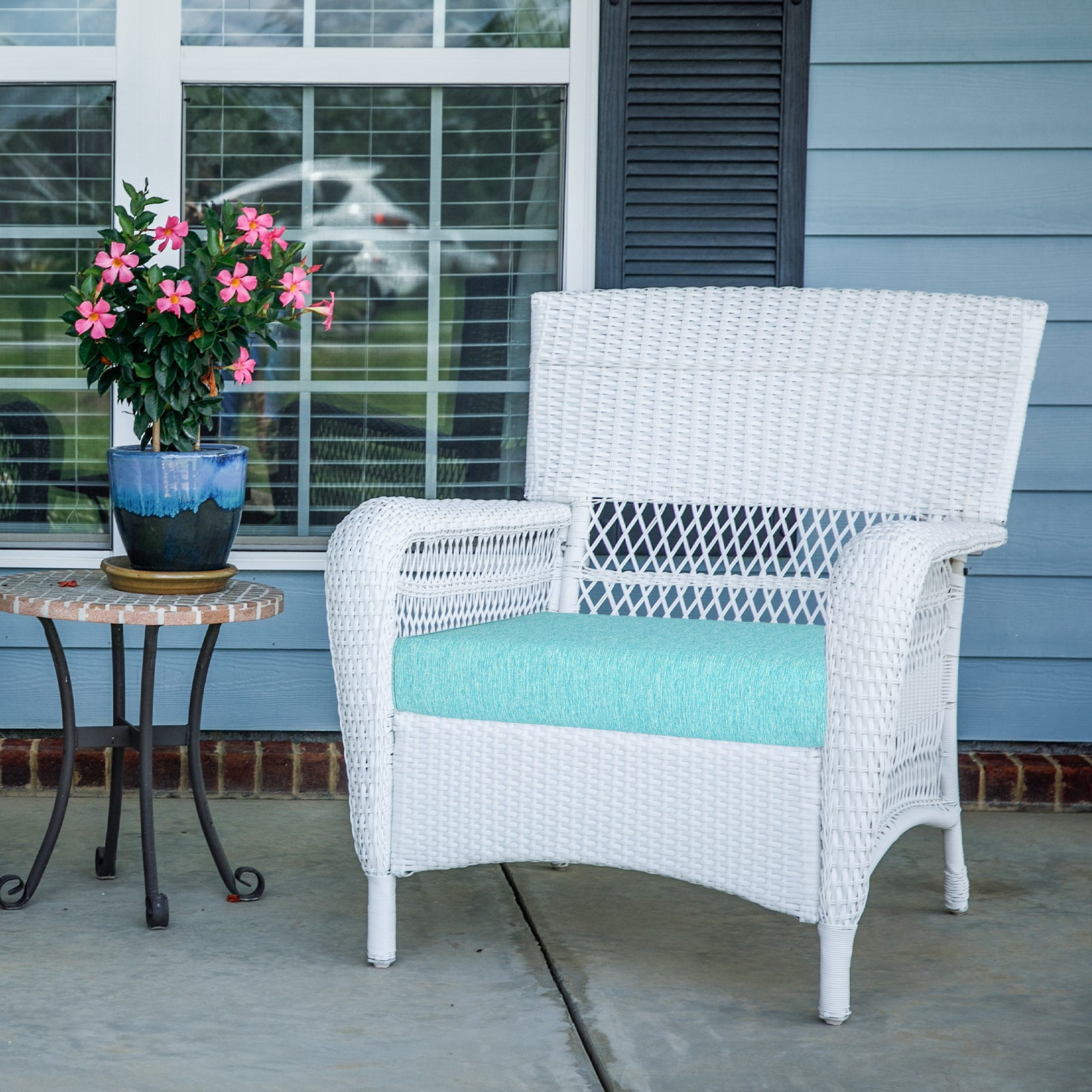 Aoodor Patio Chair Cushions Set of 2, 25 x 25 x 4 Inch Water Resistant Outdoor Seat Cushions with Handle and Ties, Square Corner Cushions for Patio Furniture Garden Lawn, Aruba Blue