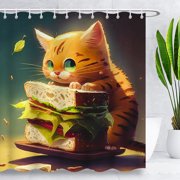 BlingPainting Cat Shower Curtain Kitten Animals Bathroom Decor Waterproof Fabric with Hooks