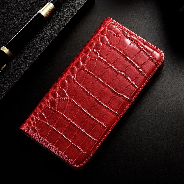 For Apple iPhone 7 8 X XS XR 11 12 13 14 15 Mini Pro Max Case Crocodile Genuine Leather Flip Cover Cases Red iPhone 14 Mini