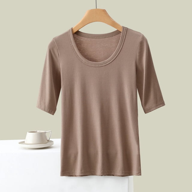 AherBiu T-Shirts pour Femmes Col Rond Ample Basique Classique Été Doux Confortable Pyjama Couleur Unie