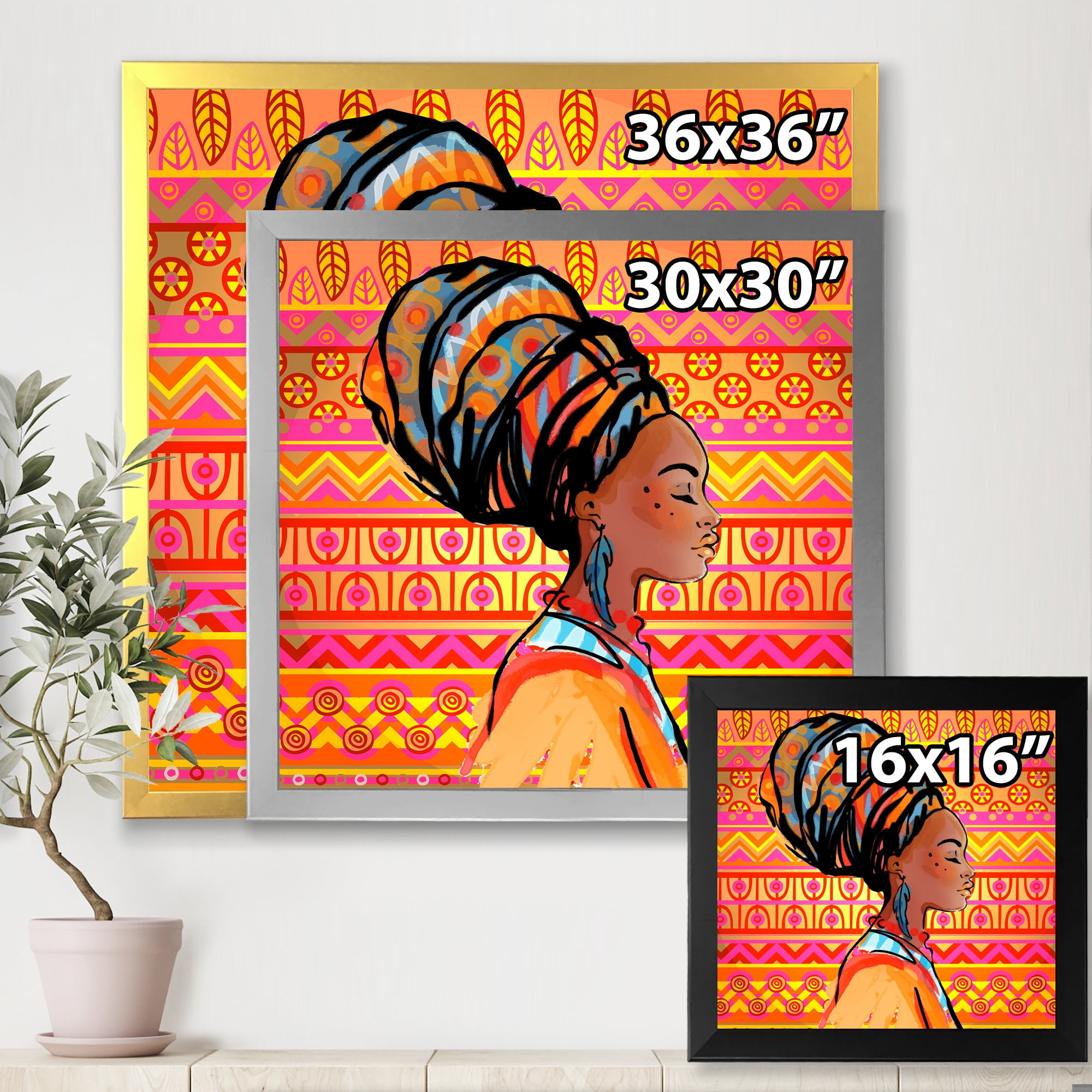 Designart 'Portrait of African American Woman With Turban I' Modern Framed Art Print