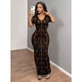 thumbnail image 4 of Women's V-Neck Short Sleeve Printed Maxi Dress, Slim Bodycon Mermaid Dress for Club Night Out, 4 of 6