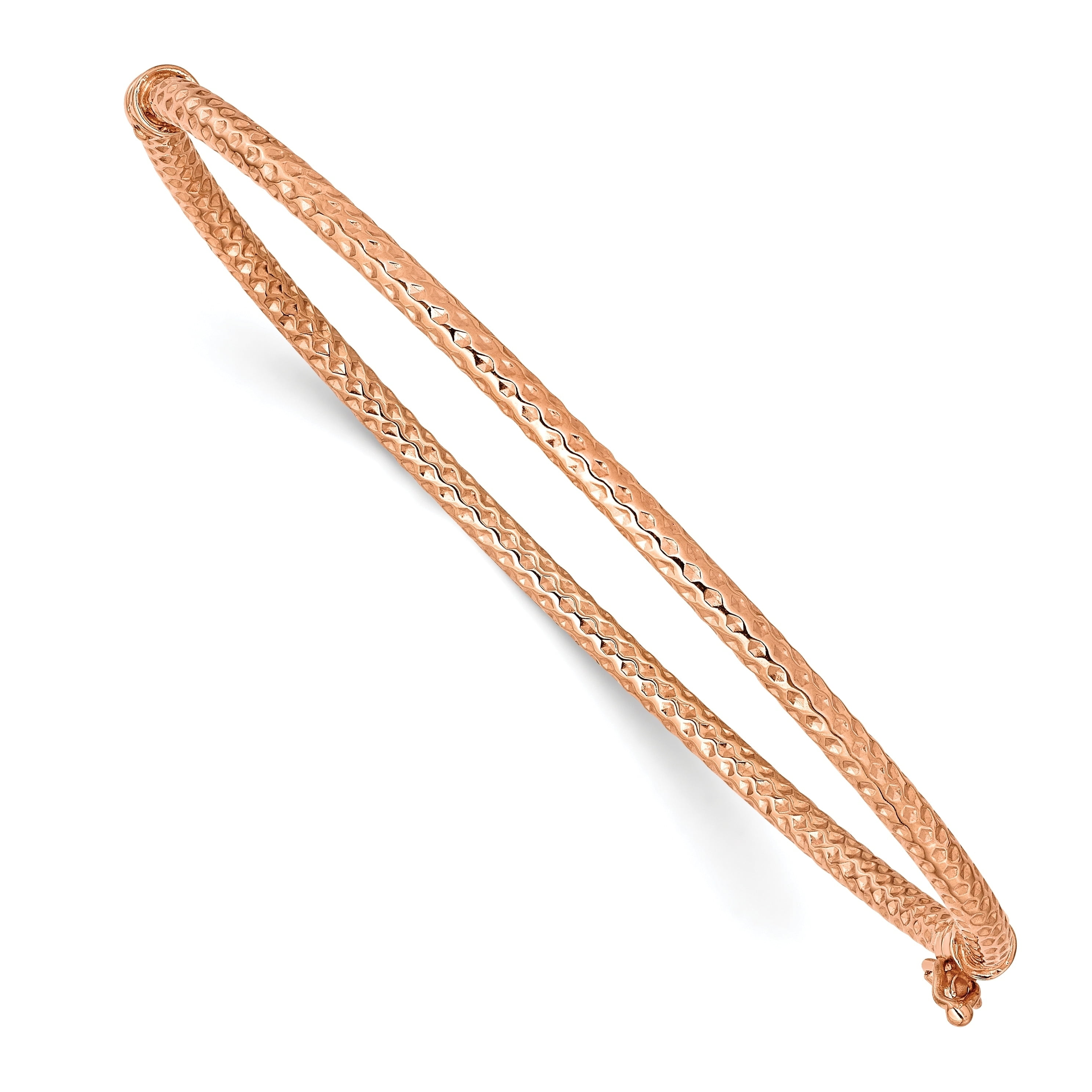 Versil Versil 14K Rose Gold Polished and Textured Hinged Bangle